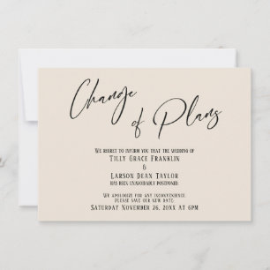Elegante Typografie Änderung von Plänen Cream Card Einladung