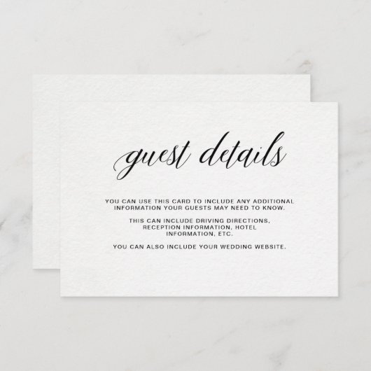 Elegante Typografie auf Wasserfarbpapier | Details Begleitkarte (Vorne/Hinten)