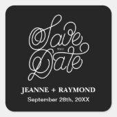 Elegante Typografie Black Wedding Save the Date Quadratischer Aufkleber (Vorderseite)
