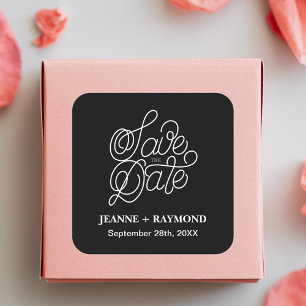 Elegante Typografie Black Wedding Save the Date Quadratischer Aufkleber