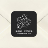 Elegante Typografie Black Wedding Save the Date Quadratischer Aufkleber