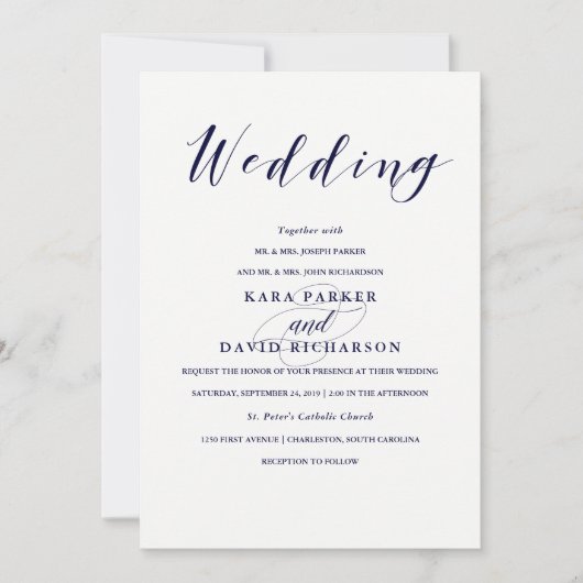 Elegante Typografie| Blaue Hochzeit der Marine Einladung (Vorderseite)