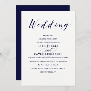 Elegante Typografie Blaue Hochzeit der Marine Einladung