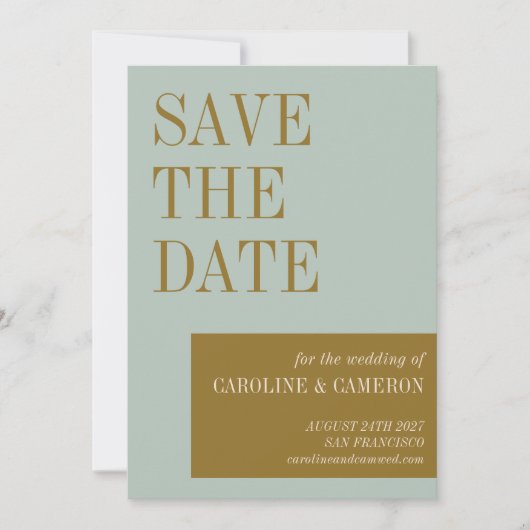 Elegante Typografie Blue Gold Foto Hochzeit Save The Date (Vorderseite)