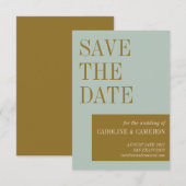Elegante Typografie Blue Olive Gold Hochzeit Save The Date (Vorne/Hinten)