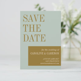 Elegante Typografie Blue Olive Gold Hochzeit Save The Date