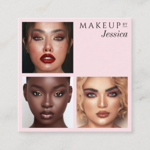 Elegante Typografie Blush Pink 3 Foto Make-up Quadratische Visitenkarte