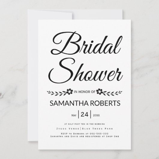 Elegante Typografie Brautparty Hochzeit Einladung (Vorderseite)