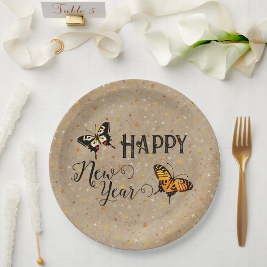 Elegante Typografie Butterfly Stars Rustikales Neu Pappteller (Hochzeit)