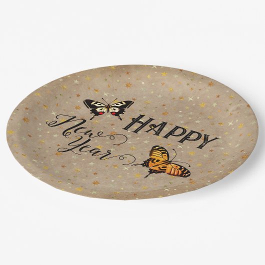 Elegante Typografie Butterfly Stars Rustikales Neu Pappteller (Schrägansicht)