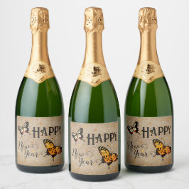 Elegante Typografie Butterfly Stars Rustikales Neu Schaumweinetikett