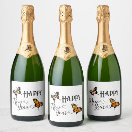 Elegante Typografie Butterfly Weißes Glück Neues J Schaumweinetikett