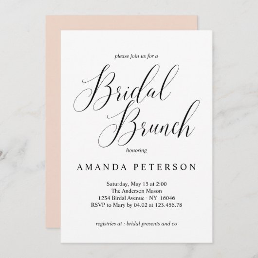 Elegante Typografie Calligrafy Bridal Brunch Einladung (Vorne/Hinten)