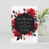 Elegante Typografie Crimson Red Wedding Save The Date (Stehend Vorderseite)