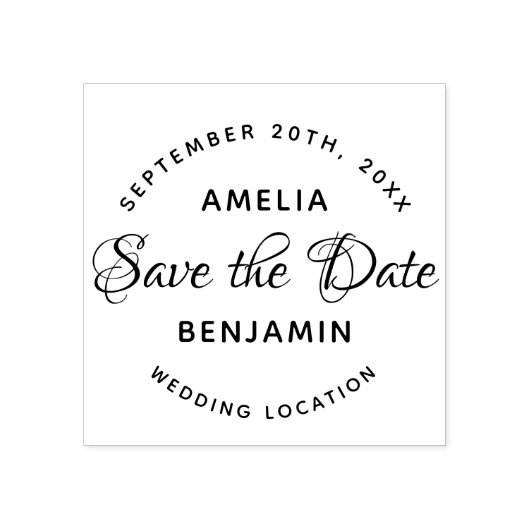 Elegante Typografie Custom Wedding Save the Date Gummistempel (Prägung)