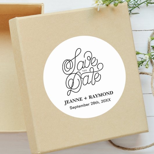 Elegante Typografie Custom Wedding Save the Date Runder Aufkleber
