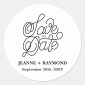 Elegante Typografie Custom Wedding Save the Date Runder Aufkleber (Vorderseite)