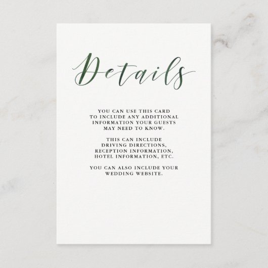 Elegante Typografie | Deep Green Guest Details Begleitkarte (Vorderseite)