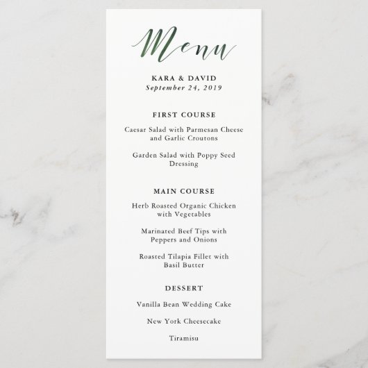 Elegante Typografie | Deep Green Wedding Menu Menükarte (Vorderseite)
