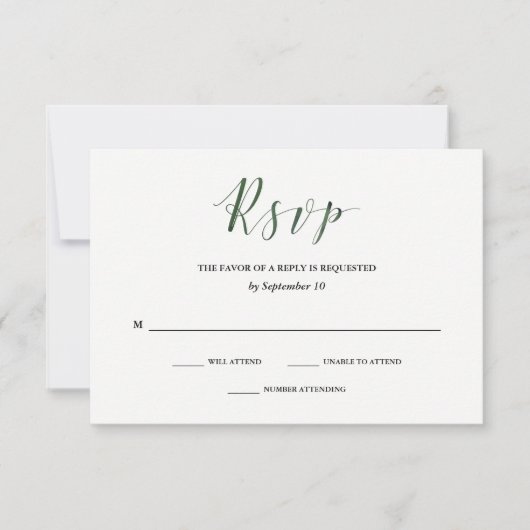 Elegante Typografie | Deep Green Wedding RSVP Karte (Vorderseite)