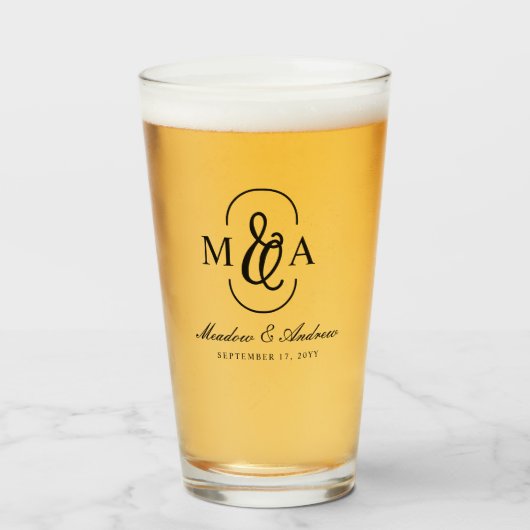Elegante Typografie Et-Zeichen Monogramm Hochzeit Glas (Vorne (Gefüllt))