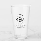 Elegante Typografie Et-Zeichen Monogramm Hochzeit Glas (Vorderseite)