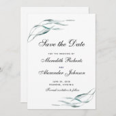 Elegante Typografie Eukalyptus-Blätter Hochzeit Save The Date (Vorne/Hinten)