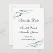 Elegante Typografie Eukalyptus-Blätter Save the Da Ankündigungspostkarte (Vorne/Hinten)