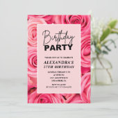 Elegante Typografie Floral Pink Roses 37. Geburtst Einladung (Stehend Vorderseite)