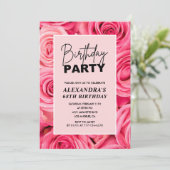 Elegante Typografie Floral Pink Roses 68. Geburtst Einladung (Stehend Vorderseite)