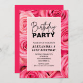 Elegante Typografie Floral Pink Roses 69. Geburtst Einladung (Vorne/Hinten)
