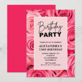 Elegante Typografie Floral Pink Roses 73. Geburtst Einladung (Vorne/Hinten)
