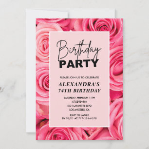 Elegante Typografie Floral Pink Roses 74. Geburtst Einladung