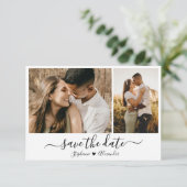 Elegante Typografie Foto Collage Wedding Save The Date (Stehend Vorderseite)