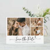 Elegante Typografie Foto Collage Wedding Save The Date (Stehend Vorderseite)