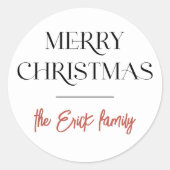 Elegante Typografie Frohe Weihnachten und Familien Runder Aufkleber (Vorderseite)