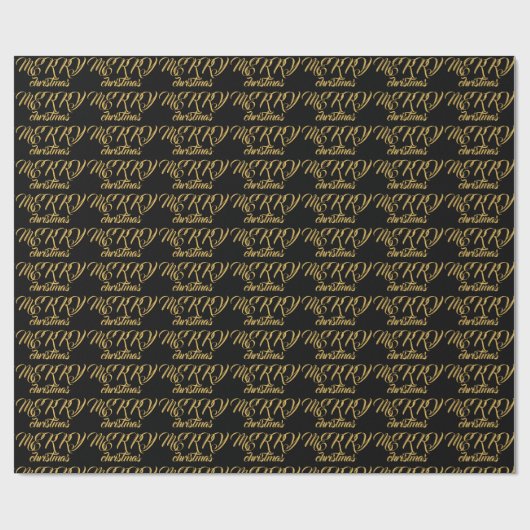 Elegante Typografie Gold schwarz Frohe Weihnachten Geschenkpapier (Flach)