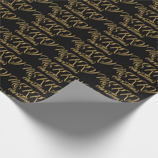 Elegante Typografie Gold schwarz Frohe Weihnachten Geschenkpapier (Ecke)