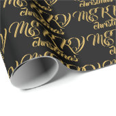 Elegante Typografie Gold schwarz Frohe Weihnachten Geschenkpapier (Rolleneckpunkt)