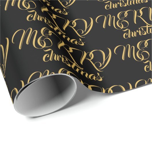 Elegante Typografie Gold schwarz Frohe Weihnachten Geschenkpapier (Rolleneckpunkt)