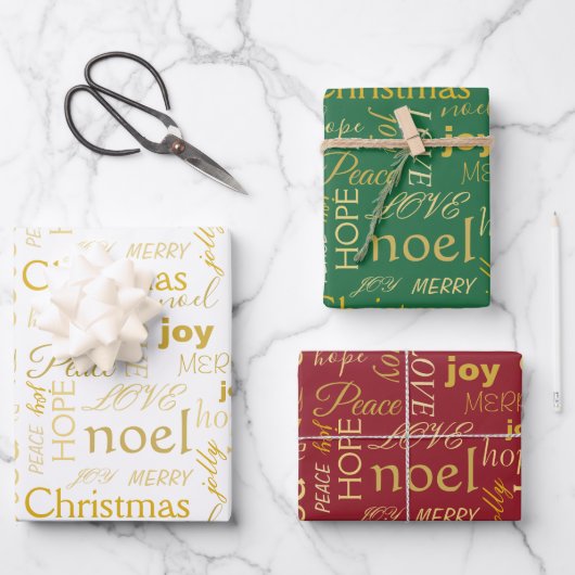 Elegante Typografie Gold Weihnachten Geschenkpapier Set (Vorderseite)