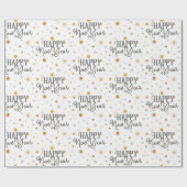 Elegante Typografie Gray Gold Starry Happy New Yea Geschenkpapier (Flach)