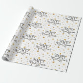 Elegante Typografie Gray Gold Starry Happy New Yea Geschenkpapier (Ungerollt)