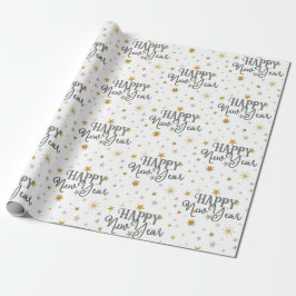 Elegante Typografie Gray Gold Starry Happy New Yea Geschenkpapier