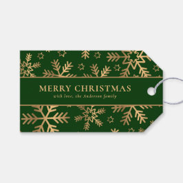 Elegante Typografie Green Gold Weihnachtsschneeflo Geschenkanhänger