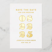 Elegante Typografie Hochzeit rettet das Datum Gold Folieneinladung (Vorderseite)