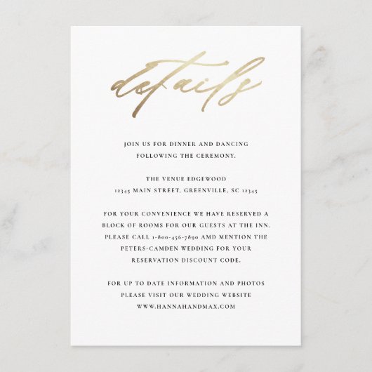 Elegante Typografie-Hochzeitdetails Begleitkarte (Vorderseite)
