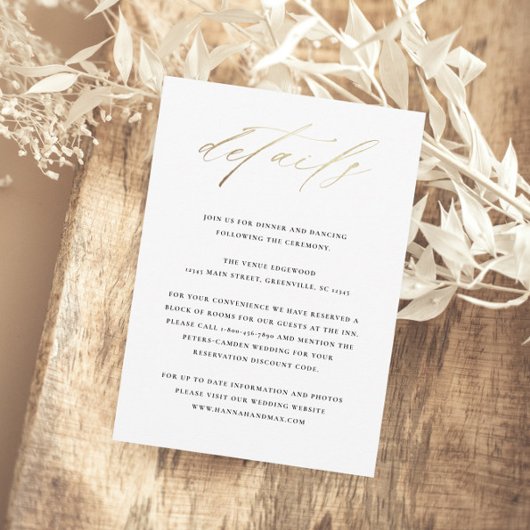 Elegante Typografie-Hochzeitdetails Begleitkarte
