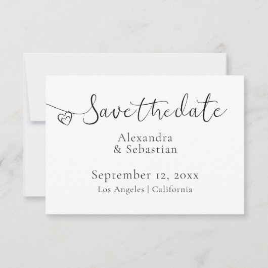 Elegante Typografie Hochzeitsherz Save the Date (Vorderseite)