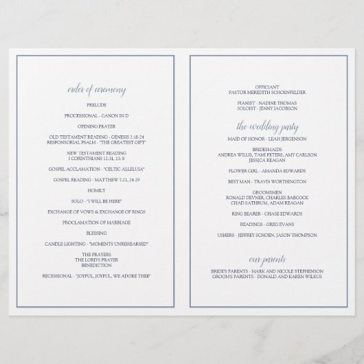 Elegante Typografie Hochzeitsprogramme Dusty Blue (Rückseite)